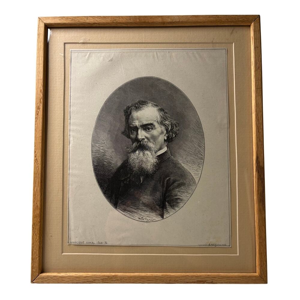 Framed Wood Engraving of Artist Narcisse Diaz by Smeeton Tilly Barbizon School